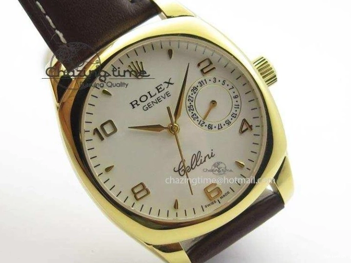 On YG A2824 Leather Brown Dial Date Cellini Strap Numeral White 0318